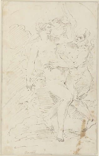 Gevleugelde grijsaard omvat naakte jonge vrouw by François Boitard
