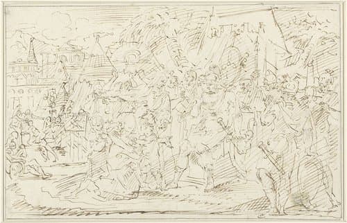 Coriolanus begged by his mother Veturia and his wife Volumnia to spare Rome (?) by François Boitard