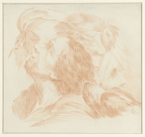 Studieblad met manskoppen en een hondenkop by anonymous