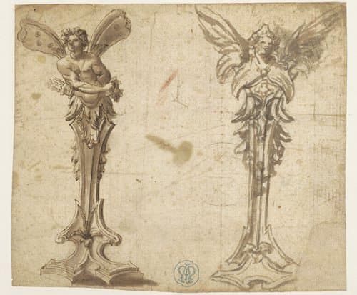 Twee ontwerpen voor gevleugelde hermen by Pierre Puget