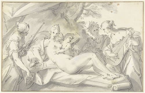 Venus te midden van kunsten en wetenschap by Hans von Aachen