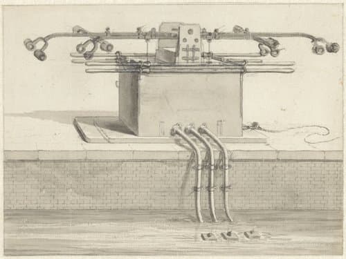Dubbele zuigpomp voor de slangbrandspuit by Jan van der Heyden
