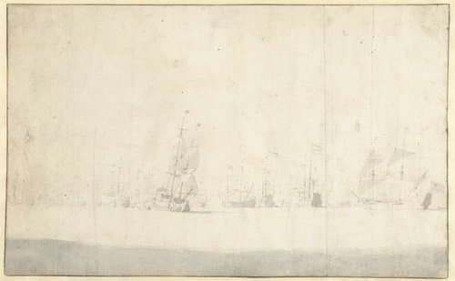 Zeegezicht met de Nederlandse vloot by Willem van de Velde (I)