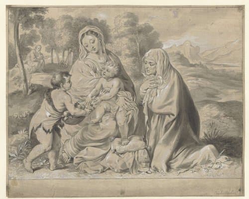 De Heilige Familie met Johannes de Doper en H. Elisabeth by Cornelis Visscher (II)