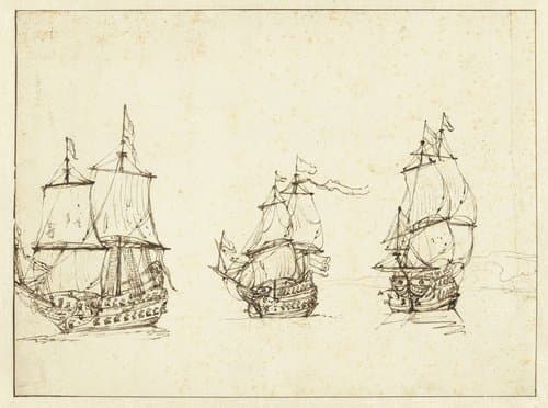 Drie oorlogsschepen by anonymous