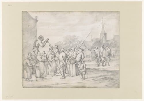 Peddler Selling Pamphlets to Villagers by Hendrik Potuyl