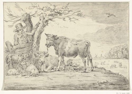 Boer staande bij een hek met vee