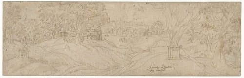 Landschap met twee altaren of vuurbakens
