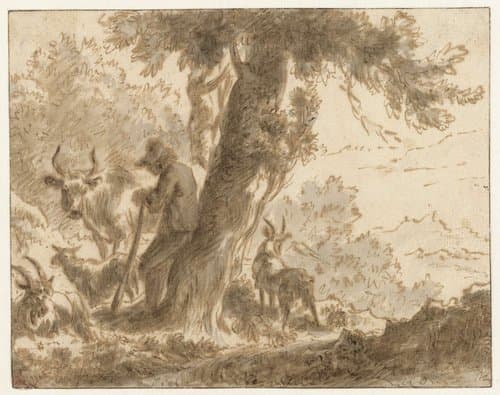 Herder en zijn vee bij een boom by Nicolaes Pietersz Berchem