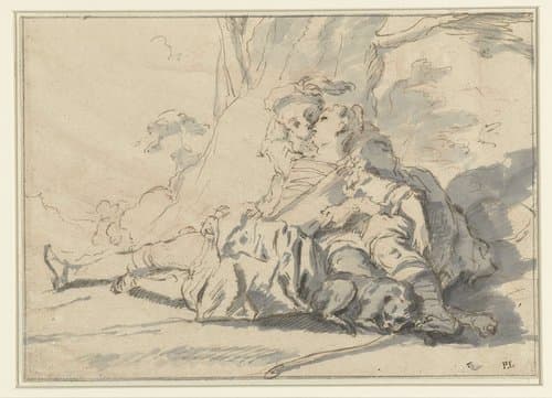 Vrijend paar in een landschap by anonymous