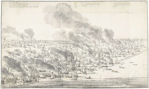 Holmes' Bonfire, 19 August 1666 by Willem van de Velde (I)