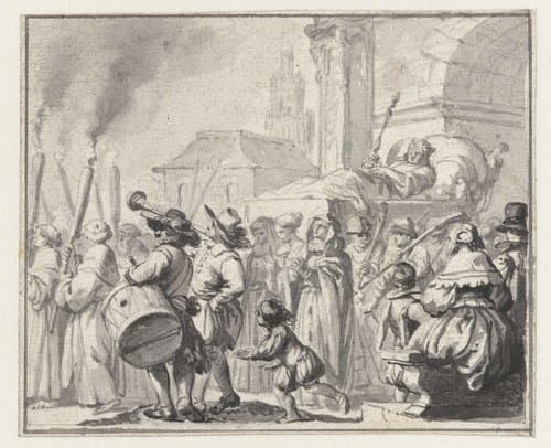 Lijkstoet van een vorst by Ludolf Bakhuysen