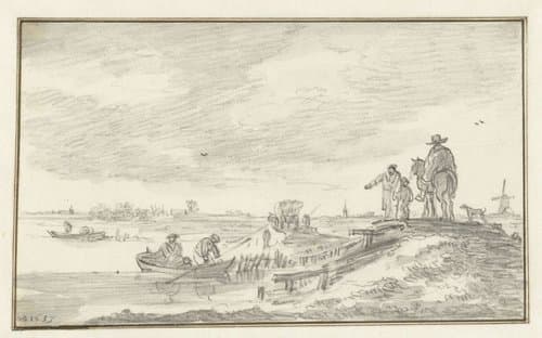 Landweg langs een vaart by Jan van Goyen