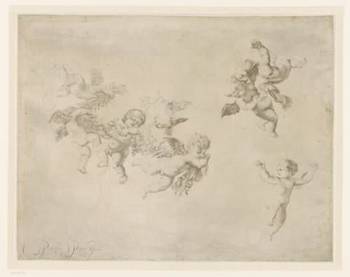 Putti met een guirlande van vruchten by Pieter de Porck