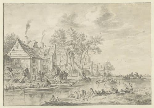 Dorp aan een rivier gelegen by Thomas Heeremans