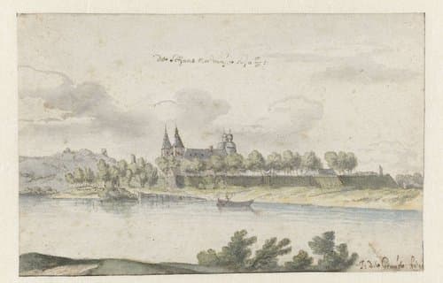 Gezicht op de schans Navagne in Limburg by Josua de Grave