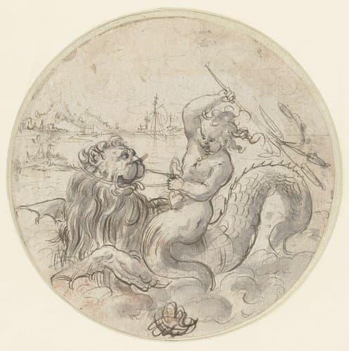 Jonge zeemeerman (?) op een zeemonster by Christoph Jamnitzer