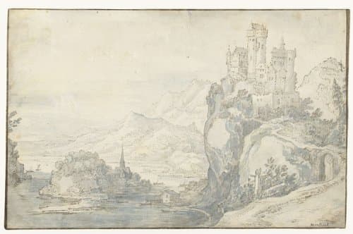 Rivierlandschap met een kasteel op een berg by Joos de Momper (II)