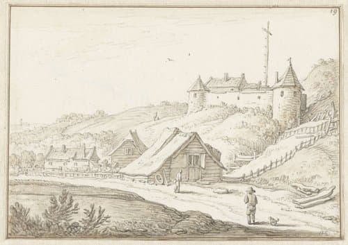 Landschap met een kasteel (De Holm te Groningen?) by Herman Saftleven