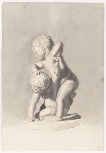 Twee vechtende kinderen by Jan de Bisschop