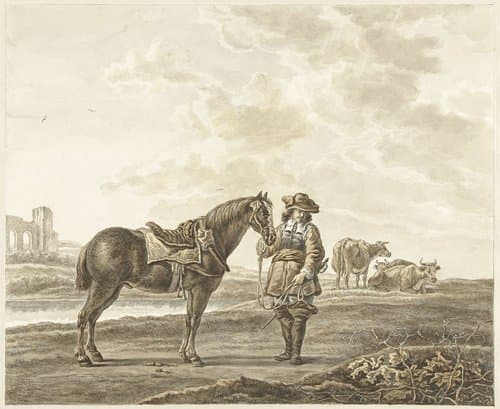 Ruiter in landschap by Abraham Delfos
