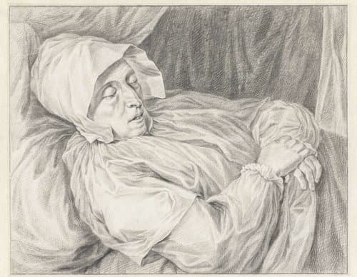 Vrouw op haar doodsbed by Abraham Delfos