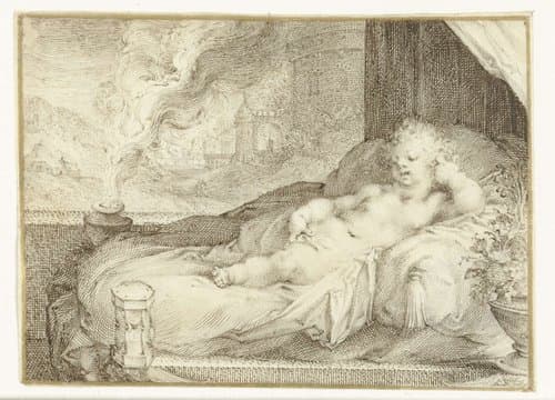 Putto liggend op een bank by anonymous