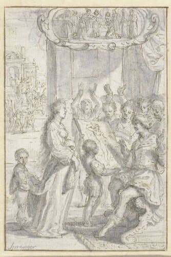 Campaspe staand met haar portret voor Alexander de Grote by Adriaen Pietersz van de Venne