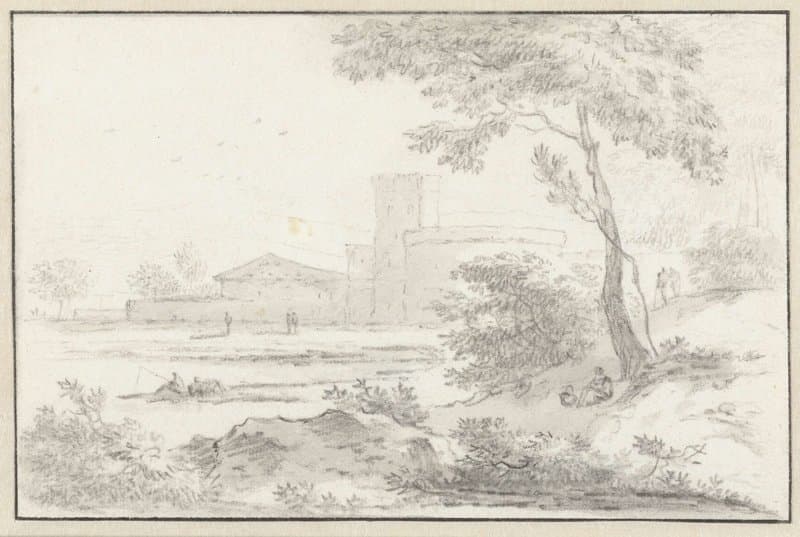 Zuidelijk landschap met een fort op de achtergrond