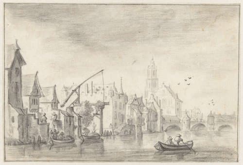 Gezicht op een stad aan het water by anonymous