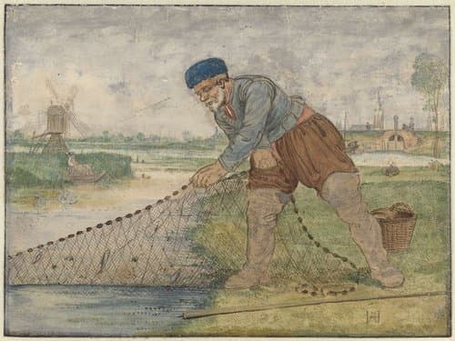 Visser die zijn net ophaalt by Hendrick Avercamp