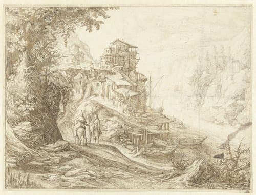 Berglandschap met rivier by Guilliam van Nieulandt (II)