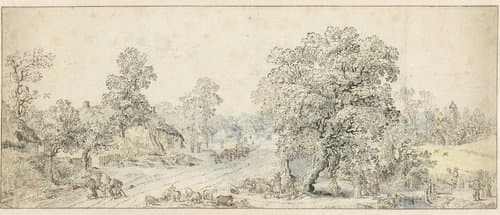 Landschap met wandelaars by anonymous