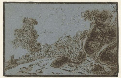 Weg tussen bomen bij een boerderij by Pieter de Molijn