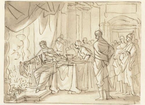 Jojakim verbrandt een boekrol by Jan Luyken
