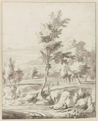 Landschap met op de voorgrond een liefdespaar by Adriaen van de Velde