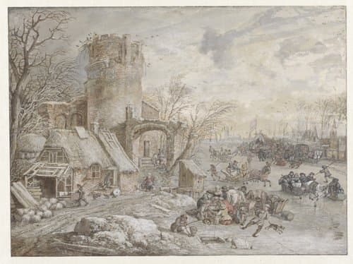 Winterlandschap met ijsvermaak by Gerrit Battem