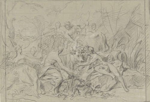 Io in de gedaante van een koe bij haar vader Inachus en haar zusters by Jean Restout (II)