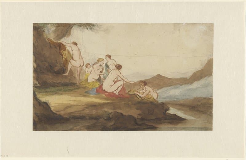 Badende vrouwen in een landschap