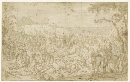 Overval op een legertros by Sebastiaen Vrancx