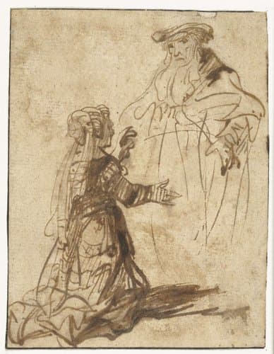 Woman Kneeling before a Man by Ferdinand Bol