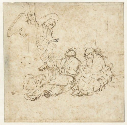 De engel verschijnt aan Jozef in zijn droom by Rembrandt van Rijn