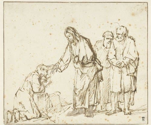 Christus geneest een melaatse by Rembrandt van Rijn
