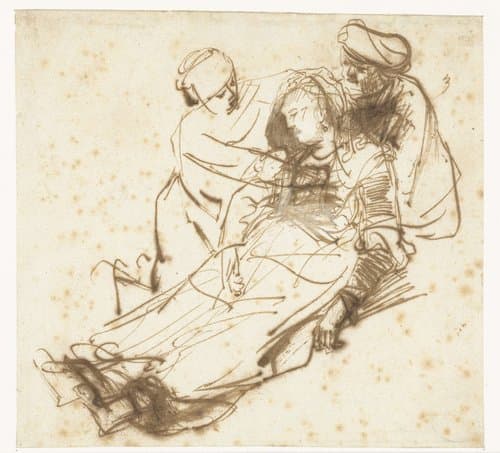 Bewusteloze vrouw, ondersteund door twee figuren by Ferdinand Bol