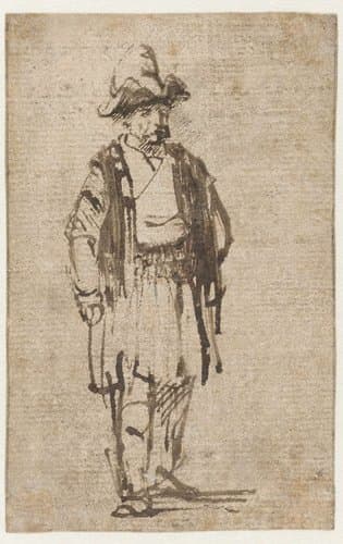 Staande man met hoed en korte jas by Willem Drost