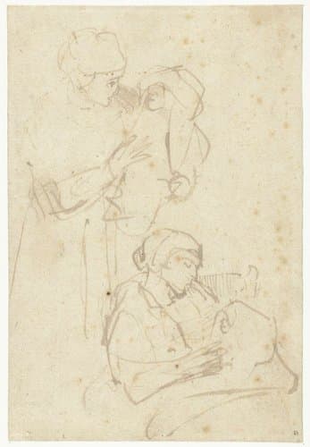 Twee studies van een vrouw met kind by Rembrandt van Rijn