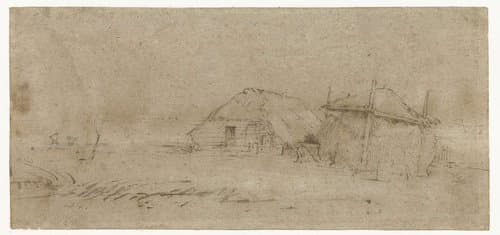 Longhouse Farmstead with a Haystack in a Polder Landscape by Rembrandt van Rijn