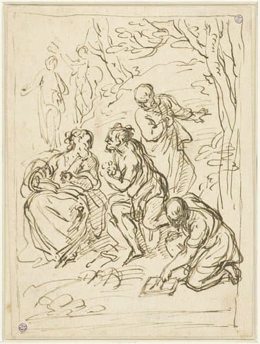 Mythologische of allegorische voorstelling met zes figuren