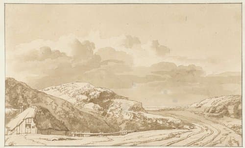Duinlandschap met huis en weg by Abraham Furnerius