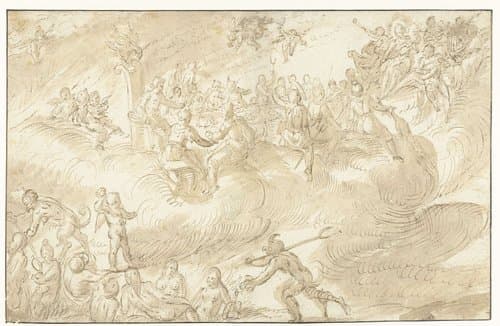 Godenmaaltijd by Jacob Isaacsz. van Swanenburg
